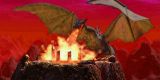 The dragon sets the whole mountain summit on fire.