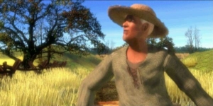 The farmer stops, concerned, to look around